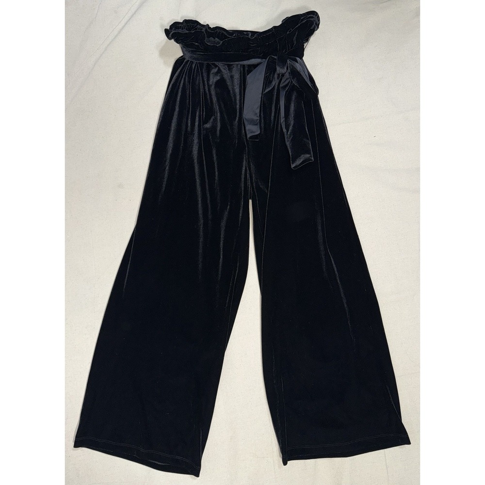 Universal Standard Women's 14 16‎ Black Velvet Wide Leg Pants Trousers Belt